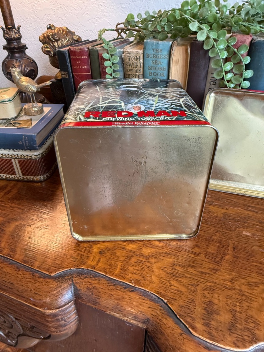 Vintage Red Man Red Tin Chewing Tobacco Collector's Storage - Picture 11 of 14
